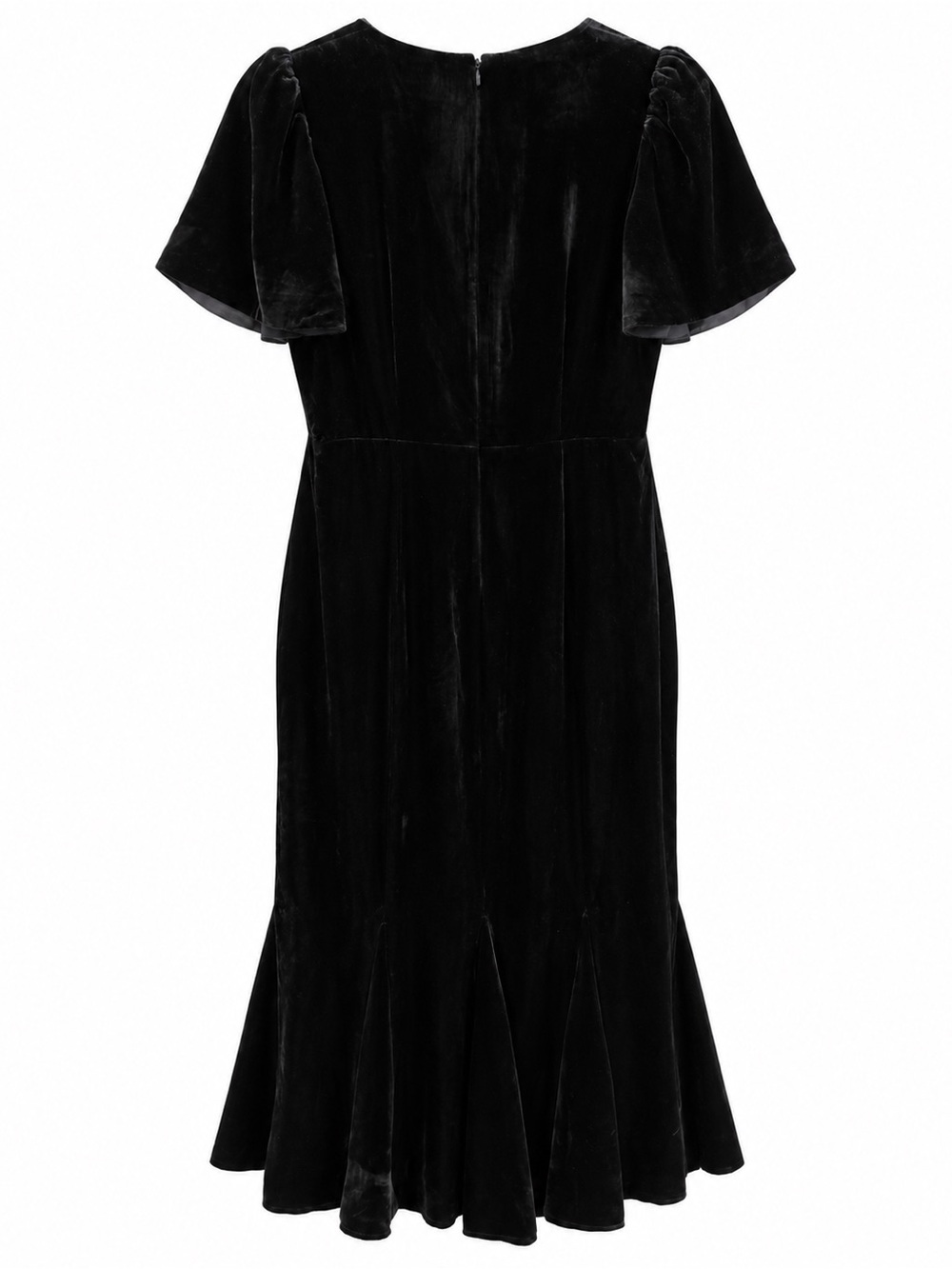 RHODE Black Velvet Midi Dress Size 10 Flutter Sleeve Elegant dress - Picture 3 of 8
